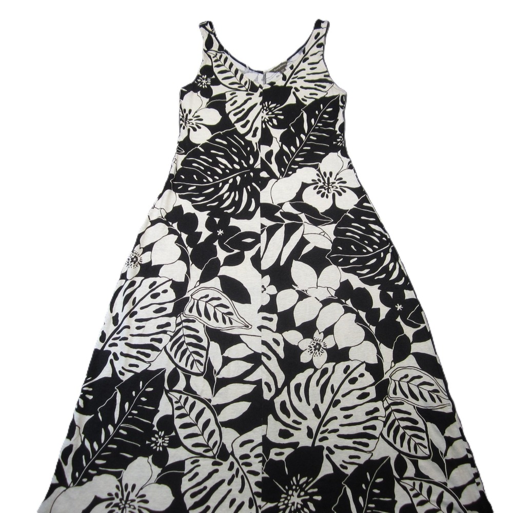 Tommy Bahama‎ Leaf Relief Maxi Dress S Black Cream Linen Tropical Cruise Resort